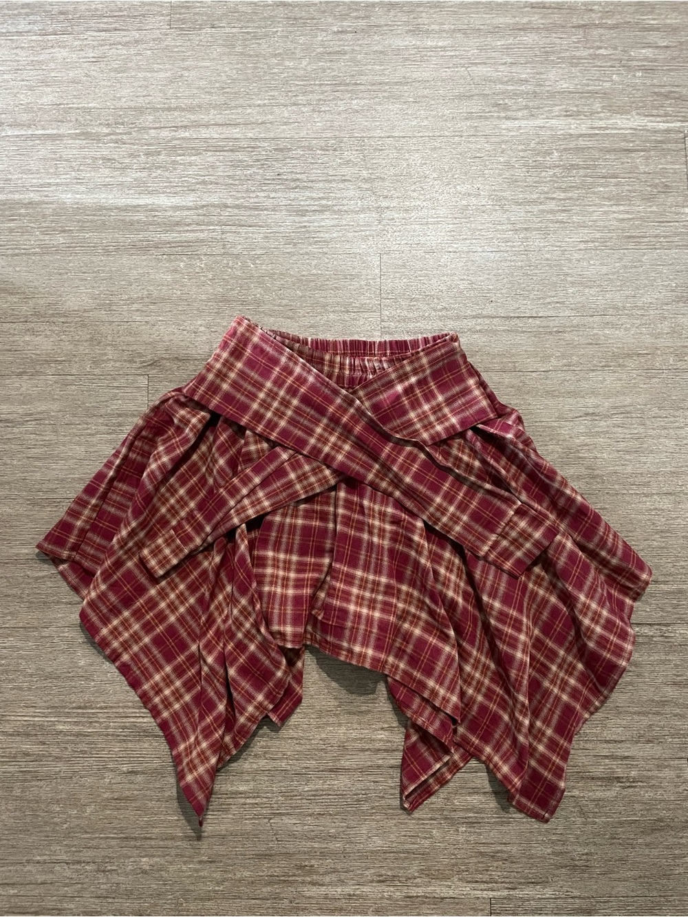 SHEIN Burgundy Plaid Handkerchief Hem Midi Skirt